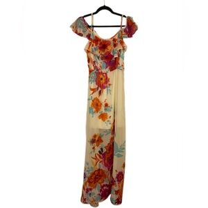 Bisou Bisou Floral Multi Colored Off-Shoulder‎ Maxi Dress Size 4
